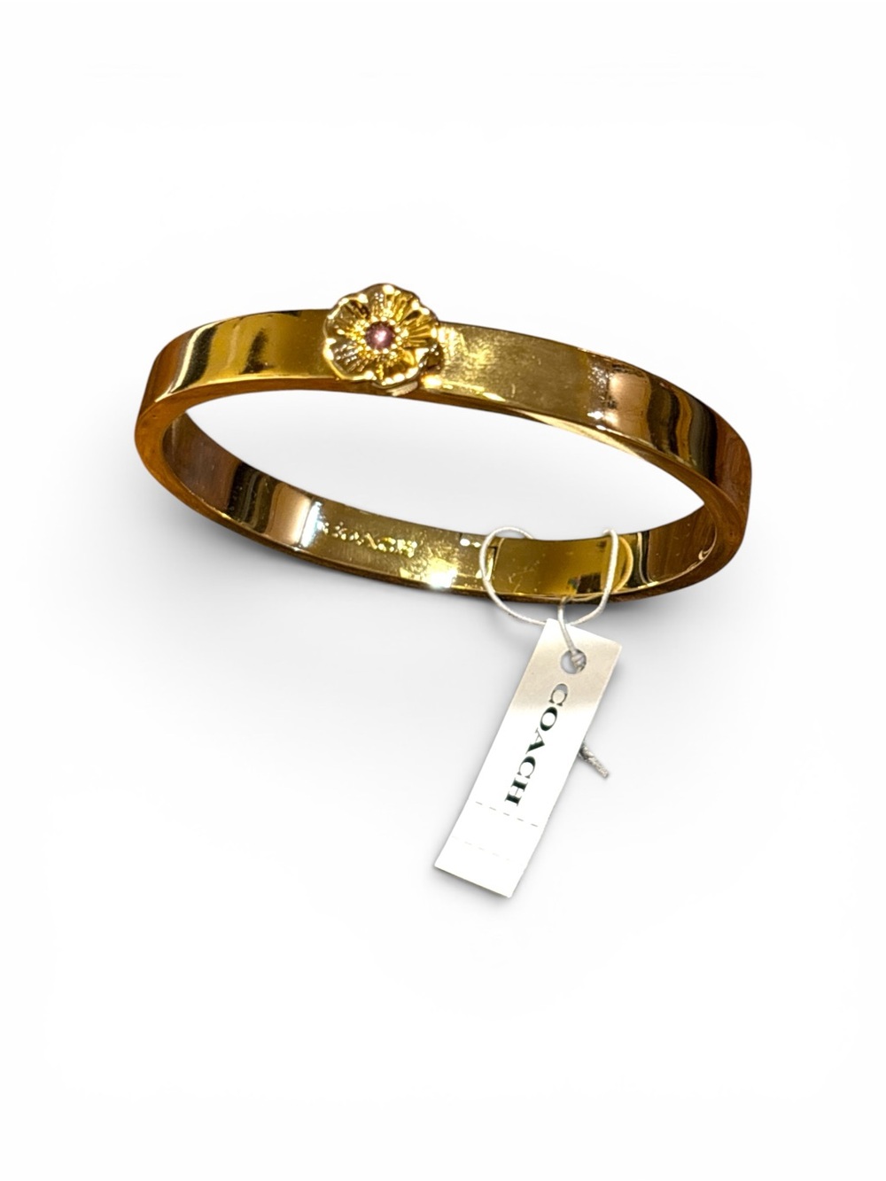 Coach Gold Floral Center Bangle with Pink Accent NWT
